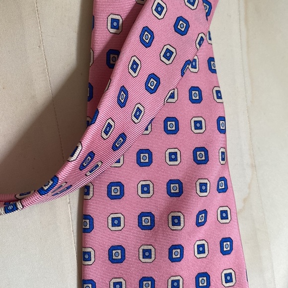 Brooks Brothers 346 Pink and Blue Geometric Mens Silk Neck Tie - Wedding Groom - Picture 2 of 6